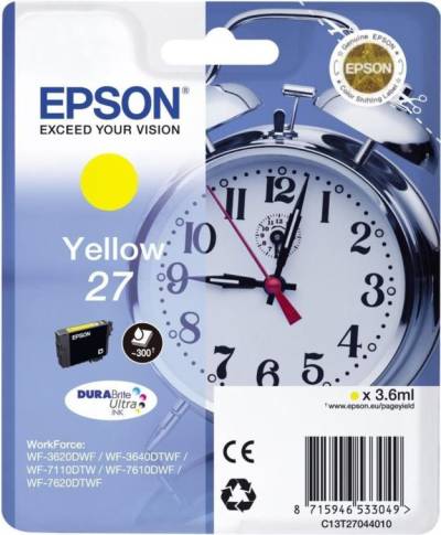 Epson 27 - 3.6 ml - Gelb - Original - Tintenpatrone - für WorkForce WF-3620DWF, WF-3640DTWF, WF-7110DTW, WF-7610DWF, WF-7620, WF-7620DTWF von Epson