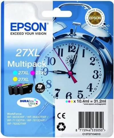 Epson 27XL Multipack - 3er-Pack - 31,2 ml - Gr��e XL - Gelb, Cyan, Magenta - Original - Tintenpatrone - f�r WorkForce WF-3620DWF, WF-3640DTWF, WF-7110DTW, WF-7610DWF, WF-7620DTWF (C13T27154012) von Epson