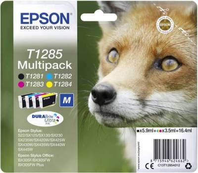 Epson Druckerpatrone T1285 Original Kombi-Pack Schwarz, Cyan, Magenta, Gelb C13T12854012 von Epson