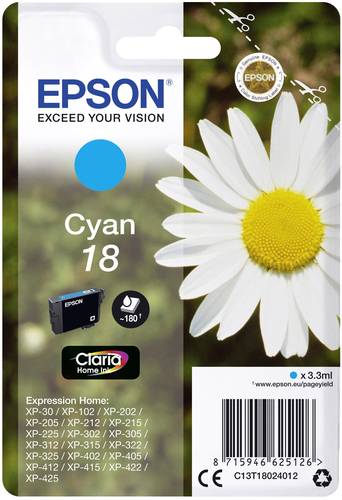 Epson Druckerpatrone T1802, 18 Original Cyan C13T18024012 von Epson