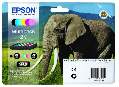 Epson Original 24 Elefant Druckerpatronen 6er Multipack BK/C/M/Y/LC/LM (C13T2... von Epson