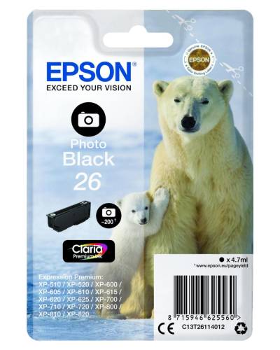 Epson Original 26 Eisbär Druckerpatrone fotoschwarz 200 Seiten 4,7ml (C13T261... von Epson