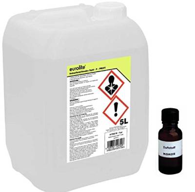 5 Liter Eurolite P (Profi) Nebelfluid + 30 ml Duftstoff Kokos, Smoke-Fluid, Nebel-Fluid-Flüssigkeit für Nebelmaschine (5 L Fluid -P- + Duft Kokos) von Eurolite