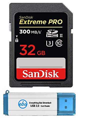 SanDisk 32 GB SD Extreme Pro UHS-II Speicherkarte funktioniert mit Sony spiegellose Kamera ZV-E1 (SDSDXDK-032G-GN4IN) C10 U3 V90 8K/4K Bundle mit 1 Everything But Stromboli SDHC Kartenleser von Everything But Stromboli
