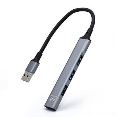 Ewent EW1144 USB A Hub, 4 Port Ultra Slim Data Hub with 3 USB A 2.0 Ports, 1 USB A 3.2 Port, Slim Type A Hub for Macbook Pro/Air, Laptop, PS5/PS4 and Mac OS, Windows, Android Aluminum von Ewent