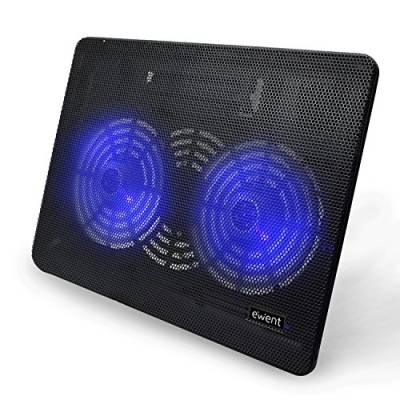 Ewent EW1256 Laptop Kühler 12-17 Zoll, 2 Ruhige Lüfter mit blau LEDs, Cooling Pad, Notebook Cooler Ständer Kühlpad Kühlmatte, schwarz von Ewent