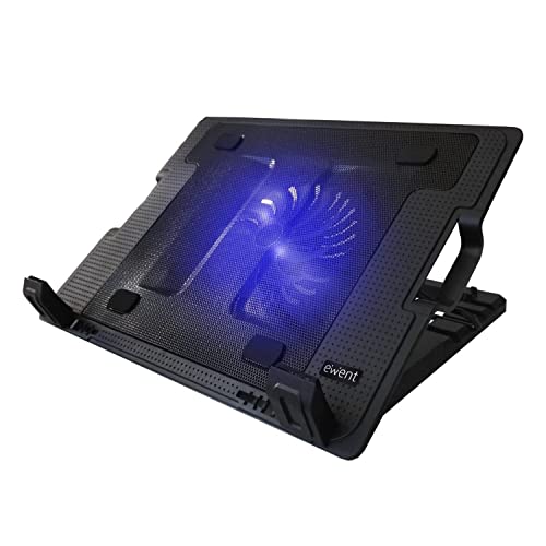 Ewent EW1258 Laptop Kühler 12-17 Zoll, 1 Lüfter mit blau LEDs, 2 USB-Ports, Cooling Pad, Notebook Cooler Ständer Kühlpad Kühlmatte, schwarz von Ewent