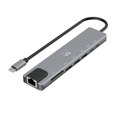 Ewent USB-C HDMI 8-in-1 Hub, USB-C to Dock Multiport 8-in-1, USB C Hub mit 1000Mbps Ethernet, HDMI 4K, 1 USB-C PD Port, 1 USB-C Port, 2 USB-A Ports, 1 LAN Port, 1 SD/TF Card Reader, Aluminium von Ewent