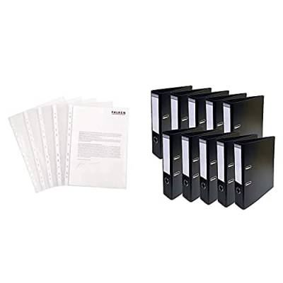 Set aus: Original Falken 100er Pack Economy PP-Kunststoff Prospekthüllen. Für DIN A4 & Exacompta 53741E 10er Pack Premium PVC-Ordner Prem´Touch. 7 cm breit DIN A4 farbig schwarz von FALKEN