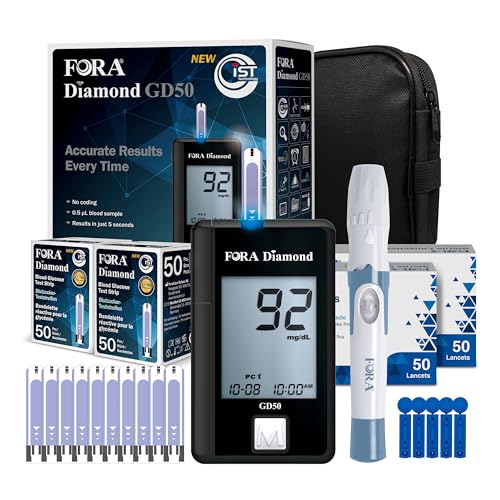 FORA Diamond GD50a Blutzuckermessgerät (mg/dl) mit 110 Blutzuckerteststreifen, und 110 Lanzetten für Diabetes zur Blutzucker-Selbstkontrolle von FORA