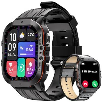 FOXBOX Smartwatch Heren mit Telefonfunktion,1.96" AMOLED Display Fitness Tracker mit Herzfrequenzmonitor Schlafmonitor Schrittzähler,Militär Smartwatch mit 100+Sportmodi für Android iOS Schwarz von FOXBOX
