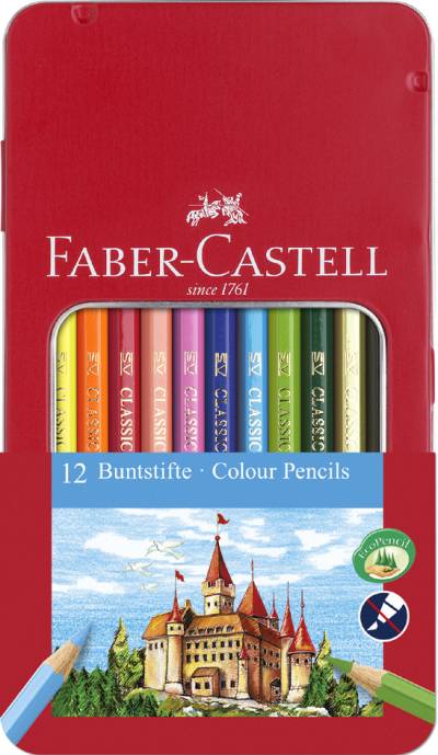 FABER-CASTELL Hexagonal-Buntstifte CASTLE, 12er Metalletui von Faber-Castell
