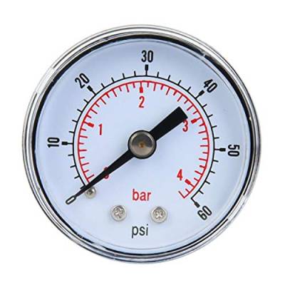 Fafeicy 0-60psi 0-4bar Mechanisches Manometer, mit Doppelmaß Zeiger, 1/8-Zoll-BSPT-Gewindeanschluss, für Luft Öl Wasser, 4,1 x 4,1 x 3,8 cm (0-60psi, 0-4bar) von Fafeicy