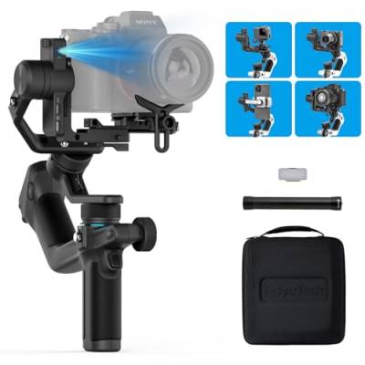 Feiyu SCORP Mini 2 Kit [Offizieller] All-in-1 Stabilisator für spiegellose Kameras/GoPro/Smartphones, Handheld 3-Achsen-Gimbal mit Tragetasche & Selfie Licht & Verlängerungsstange - Schwarz von FeiyuTech