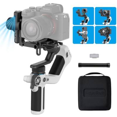 Feiyu SCORP Mini 2 Kit [Offizieller] All-in-1 Stabilisator für spiegellose Kameras/GoPro/Smartphones, Handheld 3-Achsen-Gimbal mit Tragetasche & Selfie Licht & Verlängerungsstange von FeiyuTech