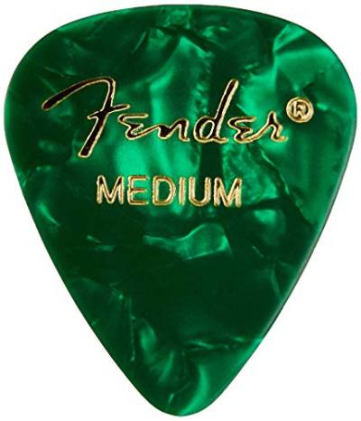 Fender 351 Shape Premium Plektren (12 Stück) für E-Gitarre, Akustikgitarre, Mandoline und Bass Medium Green Moto von Fender