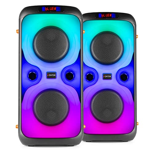 Fenton BoomBox440 Set, 180 Watt, 2X Party Lautsprecher mit Lichteffekt, Akku Musikbox, Bluetooth Lautsprecher, Karaoke Anlage, LED Partylautsprecher Partybox, MP3 Player von Fenton