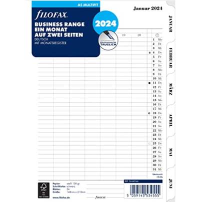 FILOFAX Kalendereinlage 2024 A5 1 Monat / 2 Seiten tabbed 24-68544 von Filofax