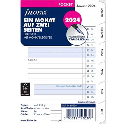 FILOFAX Kalendereinlage 2024 Pocket 1 Monat / 2 Seiten weiss deutsch 24-68256 - 1 Stück von Filofax