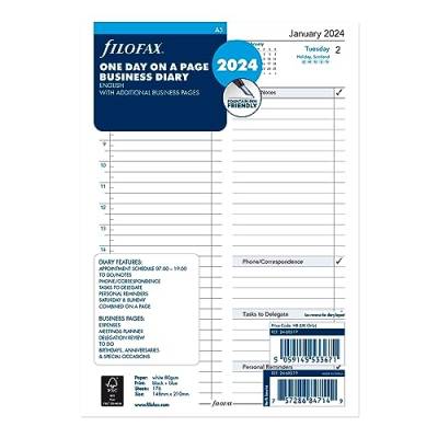 Filofax Kalender-Tagebuch-Nachfüllung, A5, ein Tag auf einer Seite mit Terminen, Geschäftstagebuch, weißes Papier, Englisch, 2024 (C68519-24) von Filofax