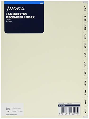 Filofax Register, Januar bis Dezember, A5, Cremefarben von Filofax
