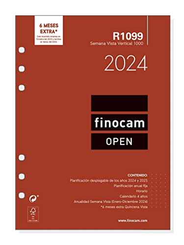 Finocam - Jahresersatz 2024 Open Wochenansicht Vertikal Januar 2024 - Dezember 2024 (12 Monate) Spanisch von Finocam