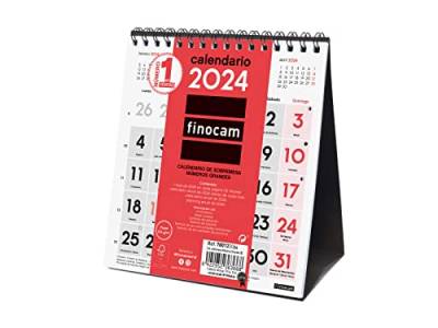 Finocam - Kalender 2024 Neutraler Tischkalender Große Zahlen Januar 2024 - Dezember 2024 (12 Monate) Spanisch von Finocam