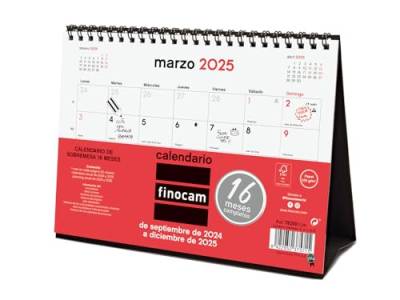 Finocam - Neutraler Kalender Schreibtisch 16 Monate 2024 2025 Monat Ansicht September 2024 - Dezember 2025 (16 Monate) Neutral Spanisch von Finocam