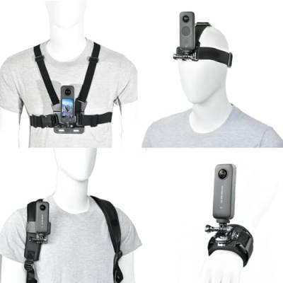 Fotoleey Kamerazubehörset Brustgurthalterung Kopfgurthalterung Handgelenkgurthalterung Rucksackhalterung für Insta360 X4/ X3/ Ace Pro, GoPro Hero 12 von Fotoleey