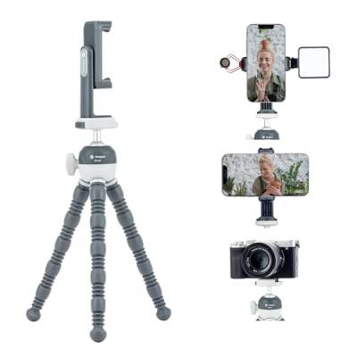 Fotopro Handy Stativ, Flexibles stativ für Smartphone mit 360 Handyhalterung und Cold Shoe Mount, Mini Stativ für Smartphone/DSLR-Kamera/Action Kamera, Max Load 2kg, Grau von Fotopro