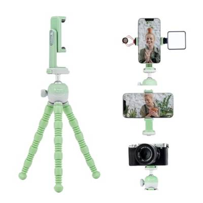 Fotopro Handy Stativ, Flexibles stativ für Smartphone mit 360 Handyhalterung und Cold Shoe Mount, Mini Stativ für Smartphone/DSLR-Kamera/Action Kamera, Max Load 2kg, Grün von Fotopro