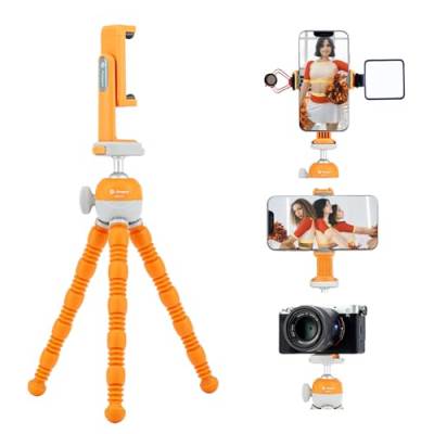 Fotopro Handy Stativ, Flexibles stativ für Smartphone mit 360 Handyhalterung und Cold Shoe Mount, Mini Stativ für Smartphone/DSLR-Kamera/Action Kamera, Max Load 2kg, Orange von Fotopro