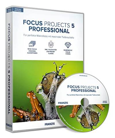 FRANZIS 70819 - FOCUS projects 5 professional Bildbearbeitung und Nachschärfen mit Focus Stacking - für Laien und Profis - Software für Windows inklusive Plug-In für Adobe Lightroom von Franzis