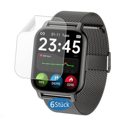 Frgnie Schutzfolie kompatibel für Popglory Smartwatch 1,85 Zoll (6 Stück) TPU Displayschutzfolie kompatibel für IDEALROYAL/Narcid P66 Smartwatch von Frgnie