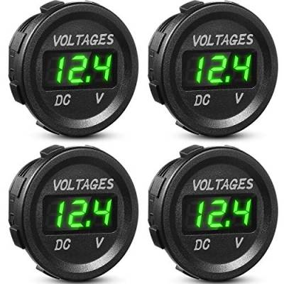 4 Stücke DC 12V Auto Spannungsanzeige LED Anzeige Wasserdichtes Voltmeter Boot Spannungsanzeige Monitor Digital Rund Platte Voltmeter Kompatibel mit Auto Motorrad Truck Caravan (Grün) von Frienda