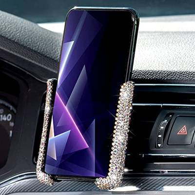 Bling Auto Handyhalter Mini Entlüftung Auto Handyhalterung 360° Verstellbar Automatischer Auto Ständer Telefonhalter Strass Kristall Universal Autozubehör für Frauen und Mädchen (Weiß) von Frienda