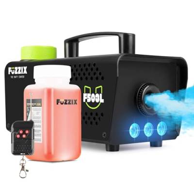 Fuzzix F503L Nebelmaschine Mini mit LED Lichteffekt und 250ml Fluid, 500 Watt mit Fernbedienung, Rauchmaschine Party, Smoke Machine mit 3 LEDs RGB, Hochzeiten, Nebelmaschine Halloween Party von Fuzzix