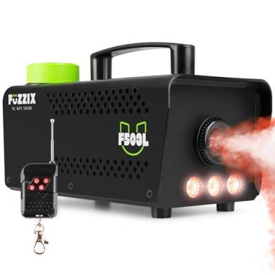 Fuzzix F503L Nebelmaschine mit LED Lichteffekt, 500 Watt mit Fernbedienung, Rauchmaschine, Smoke Machine mit 3 LEDs RGB für Hochzeiten, Fog Machine Nebelmaschine Halloween, DJ, Party - Schwarz von Fuzzix