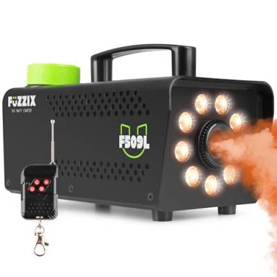 Fuzzix F509L Nebelmaschine Mini mit LED Lichteffekt, 500 Watt mit Fernbedienung, Rauchmaschine, Smoke Machine mit 9 LEDs RGB für Hochzeiten, Fog Machine Nebelmaschine Halloween, DJ, Party - Schwarz von Fuzzix
