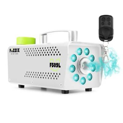 Fuzzix F509LW Nebelmaschine Mini mit LED Lichteffekt, 500 Watt mit Fernbedienung, Rauchmaschine, Smoke Machine mit 9 LEDs RGB für Hochzeiten, Fog Machine Nebelmaschine Halloween, DJ, Party - Weiß von Fuzzix