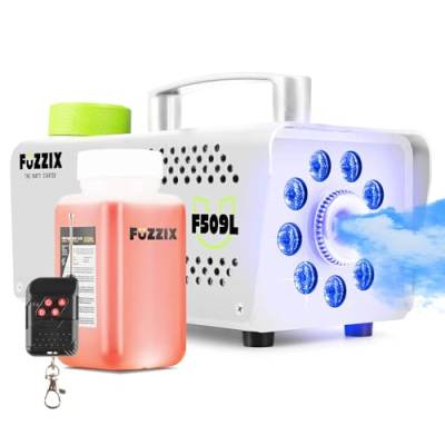 Fuzzix F509LW Nebelmaschine Mini mit LED Lichteffekt und 250ml Nebelfluid, 500 Watt mit Fernbedienung, Rauchmaschine Party, Smoke Machine mit 9 LEDs RGB für Hochzeiten, Halloween, Partys, Bars, Weiß von Fuzzix
