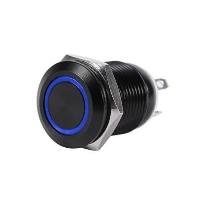 Druckschalter, Fydun Wasserdicht Druckknopf Schalter Auto 12mm LED Licht Power TasteSchalter Momentary Push Button Switch Toggle Black Case 2A(Blau) von Fydun