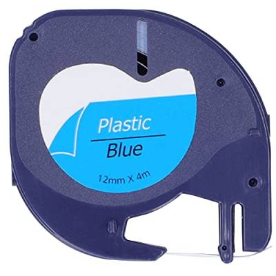 Fyearfly Prägeband, Etikettenband Ersatz für DYMO LETRATAG Maschine Farbband DIY Druck Zubehör Kunststoff-Prägeetiketten 12mm x 4meter(Schwarzer Buchstabe auf Blau 91205) von Fyearfly