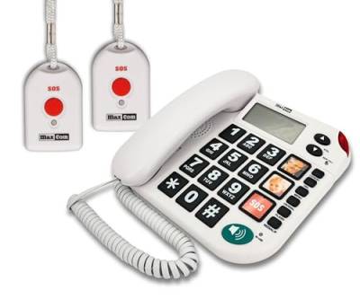 MAXCOM (G-TELWARE®) KXT481SOS 2023-2024er Modell Haus Notruf Seniorentelefon mit Funk-SOS-Sender, Festnetztelefon - 2 Handsender mit Schlaufe, Carbonschwarz, Standard von G-TELWARE