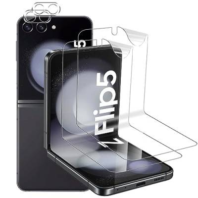GEEMEE 【 2 Stück + 2 Stück für Samsung Galaxy Z Flip 5 Schutzfolie +für Panzerglas Kamera Schutzfolie, HD Weicher Flexibler TPU Folie Displayschutzfolie unterstützen Blasenfreie Schutzfolie von GEEMEE