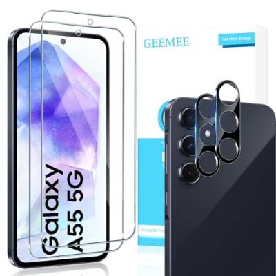 GEEMEE für Samsung Galaxy A55 5G für Panzerglas, 2 Stück Schutzfolie mit 2 Stück KameraSchutz (Schwarz), 9H Filmhärte Gehärtetem Schutzglas Empfindlichkeit Displayschutzfolie von GEEMEE