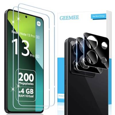 GEEMEE für Xiaomi Redmi Note 13 Pro 5G/Poco X6 5G für Panzerglas, 2 Stück Schutzfolie mit 2 Stück KameraSchutz (Schwarz), 9H Filmhärte Gehärtetem Schutzglas Empfindlichkeit Displayschutzfolie von GEEMEE