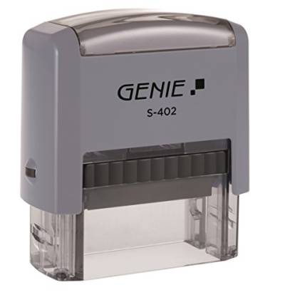 Genie S-402 Selbstfärbender Stempel Set (bis zu 4 Zeilen; selbstgestalten; inkl. Zubehör; Stempelkissen) schwarz/grau von GENIE