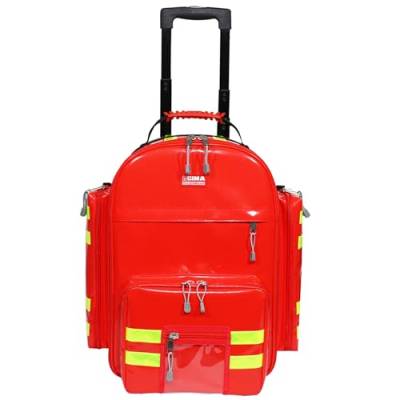Gima - Notfall-Rucksack Logic 2 aus PVC, mit Trolley, 6 bunten Taschen, 2 Vorder- und 2 Seitentaschen, Farbe Rot und doppelte reflektierende gelbe Streifen, Schulterriemen, Größe 49 x 31 x 57 cm von GIMA