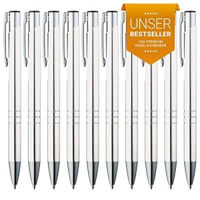 GIMEI® Metall Kugelschreiber 10 Stück | Premium Kugelschreiber Set Hochwertig, Kulli für einfaches & weiches Schreiben | Blauschreibender Kugelschreiber Weiß als optischer Hingucker von GIMEI